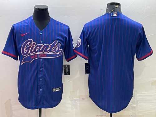 Mens New York Giants Blue With Patch Cool Base Stitched Baseball Jersey
